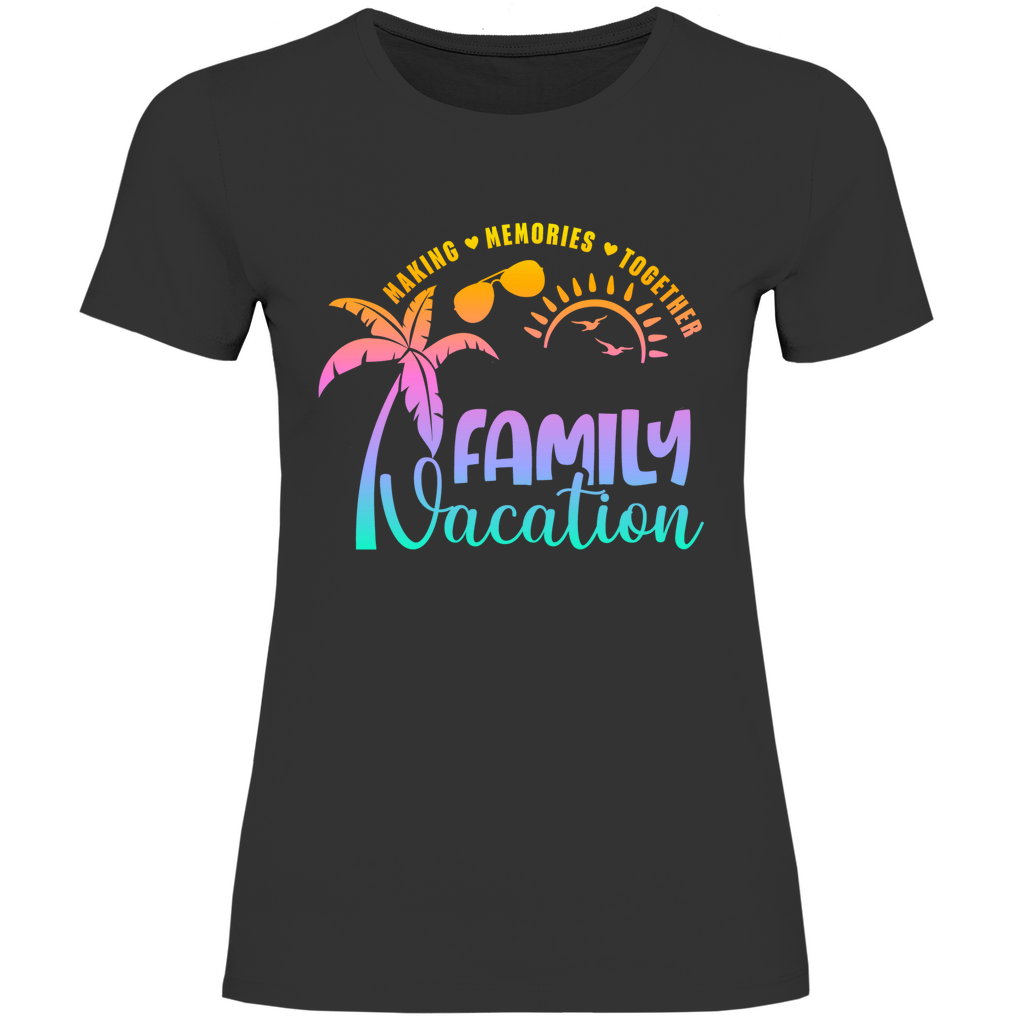 Damen T-Shirt Family Vacation A1Das T-Shirt hat einen Rundhalsausschnitt, kurze Ärmel und ist aus einer leichten Baumwolle gewebt. In Kombination mit dem Schnitt ergibt das eine körperbetonte Passform. *Die Materialzusammensetzung unterscheidet sich je na