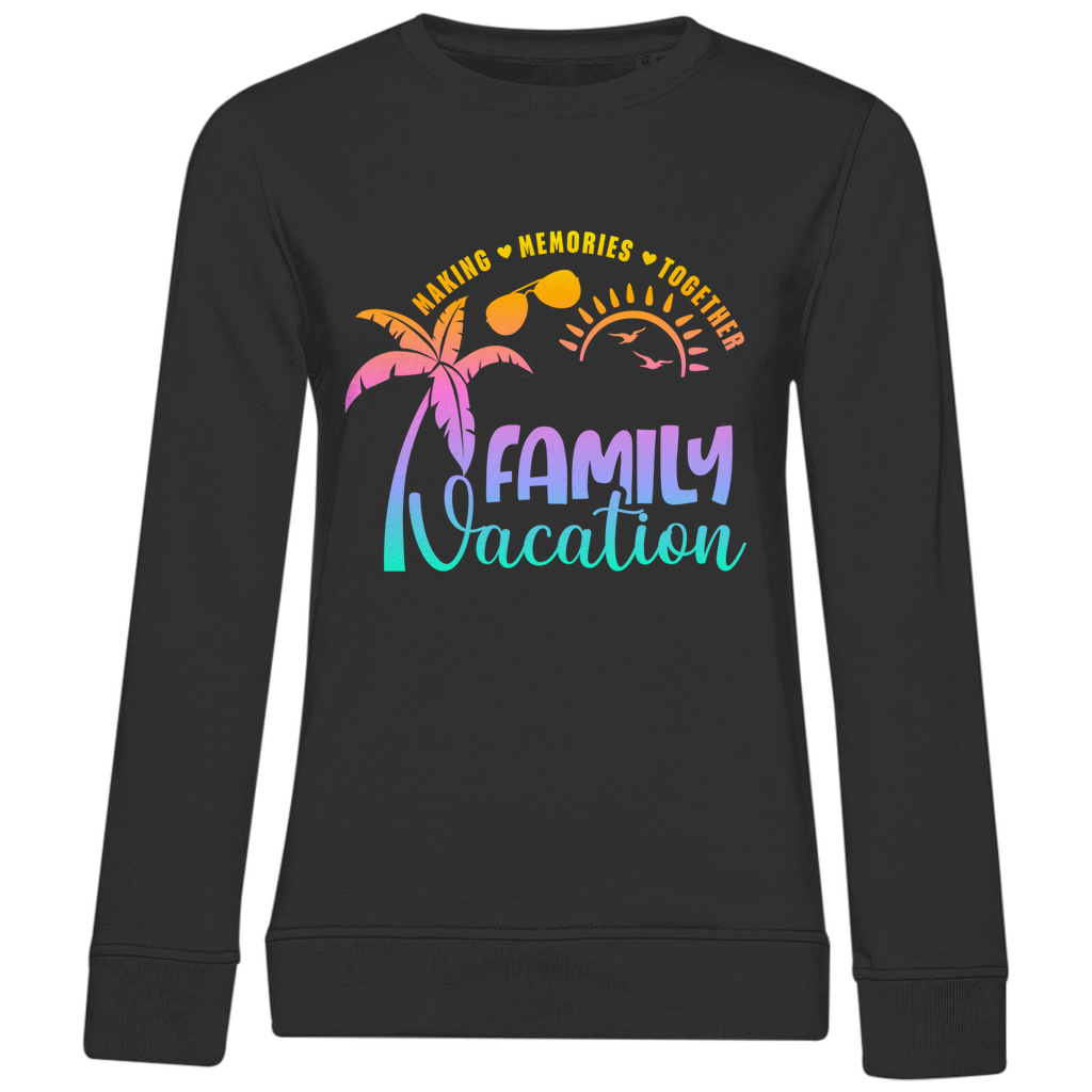 Damen Premium Bio Sweatshirt Family Vacation A1- French Terry - Lange Ärmel - Rundhalsausschnitt - Normale Passform - Einlaufvorbehandelte, ringgesponnene gekämmte Bio-Baumwolle Recycelter Polyester - Seitennähte - Einfaches Branding: Kein B&C-Etikett - I