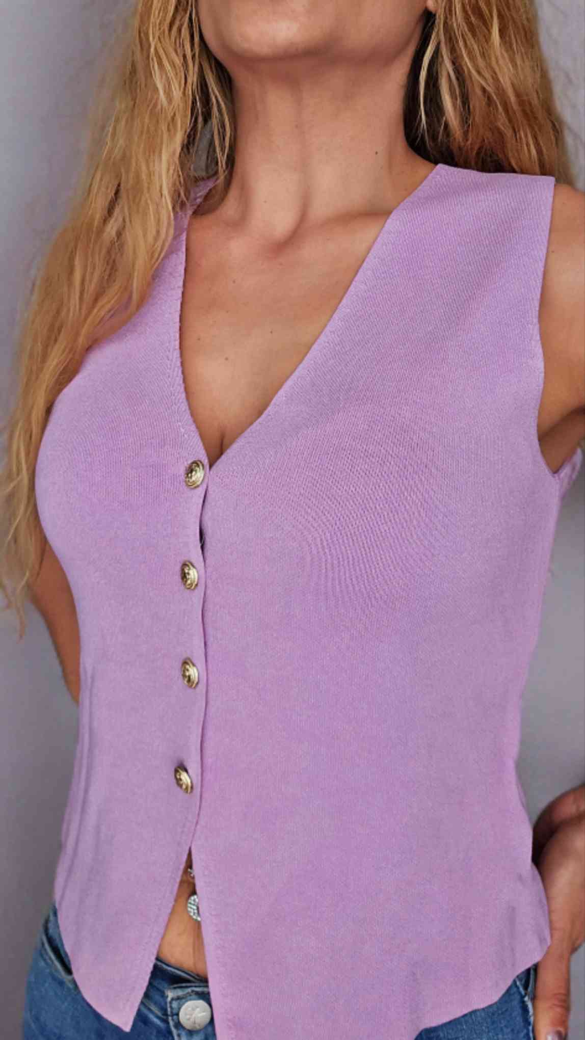 Top Chaleco Punto Lila