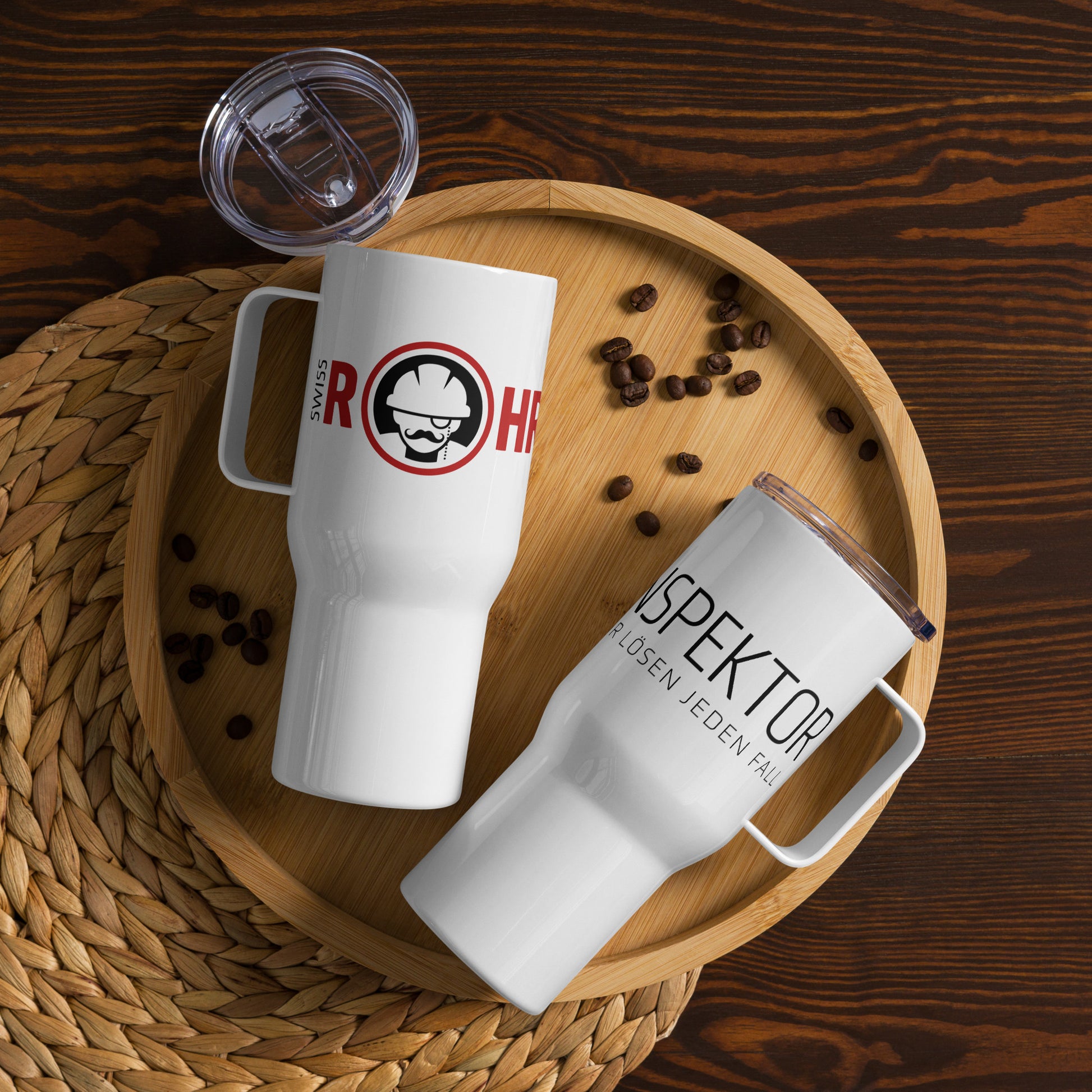 Swiss Rohrinspektor GmbH - Reisebecher mit GriffTrinken Sie stilvoll und bequem mit einem gehobenen Reisebecher. Dank seines schlanken und robusten Designs ist dieser Trinkbecher ein idealer Begleiter für unterwegs. Er passt in die meisten Getränkehalter