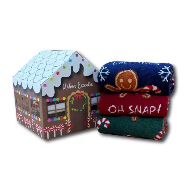 Set calcetines divertidos Navidad Casa de JengibreSet de regalo de calcetines navidad casa de jengibre Set de regalo calcetines divertidos casa de pan de jengibre unisex Se adapta a hombres y mujeres Reino Unido - 6 -113 pares de calcetines de algodón en