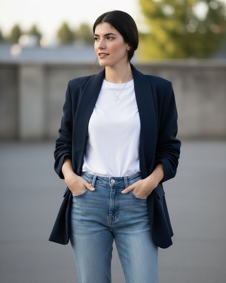 Blazer Marino Manga Fruncida