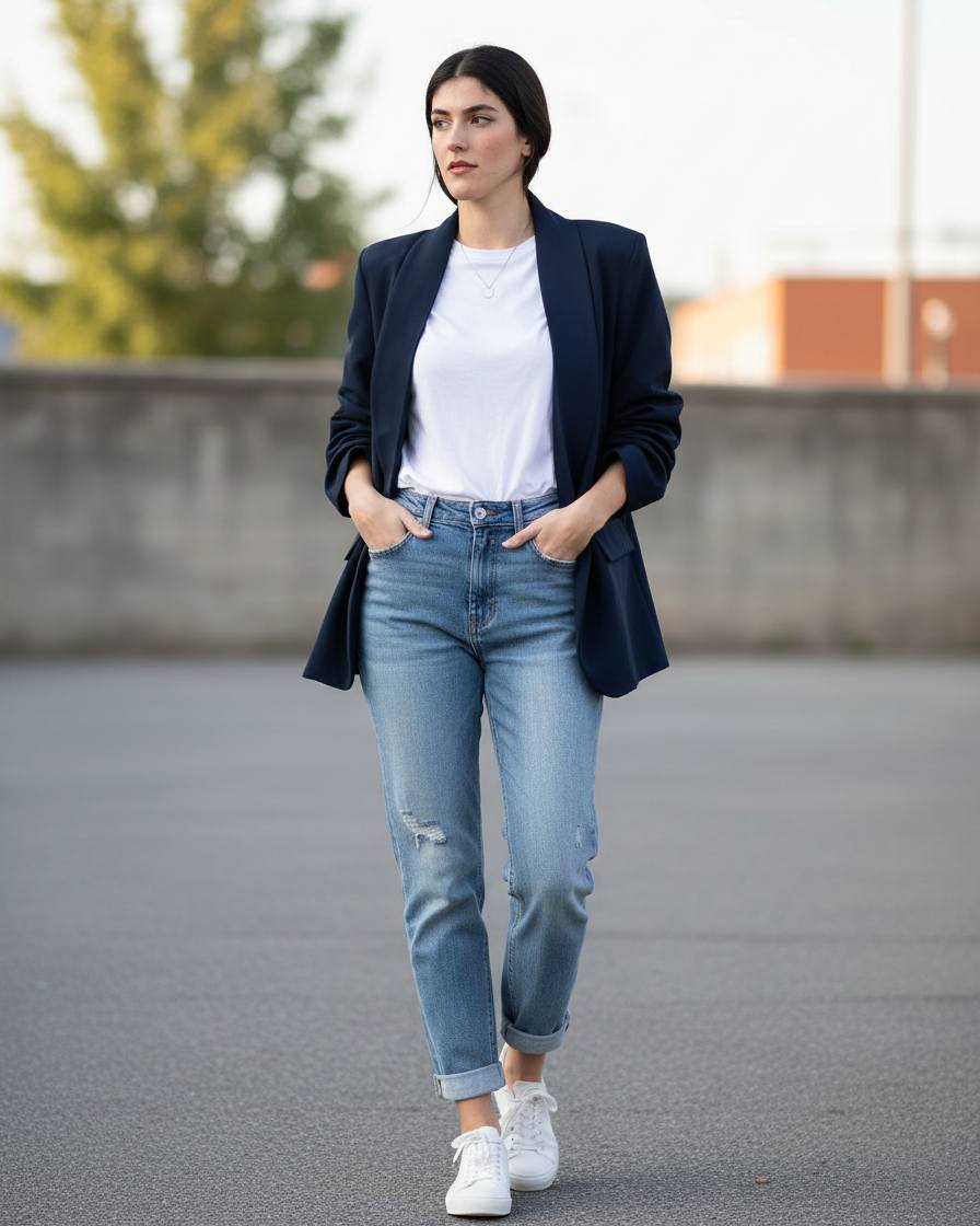 Blazer Marino Manga Fruncida