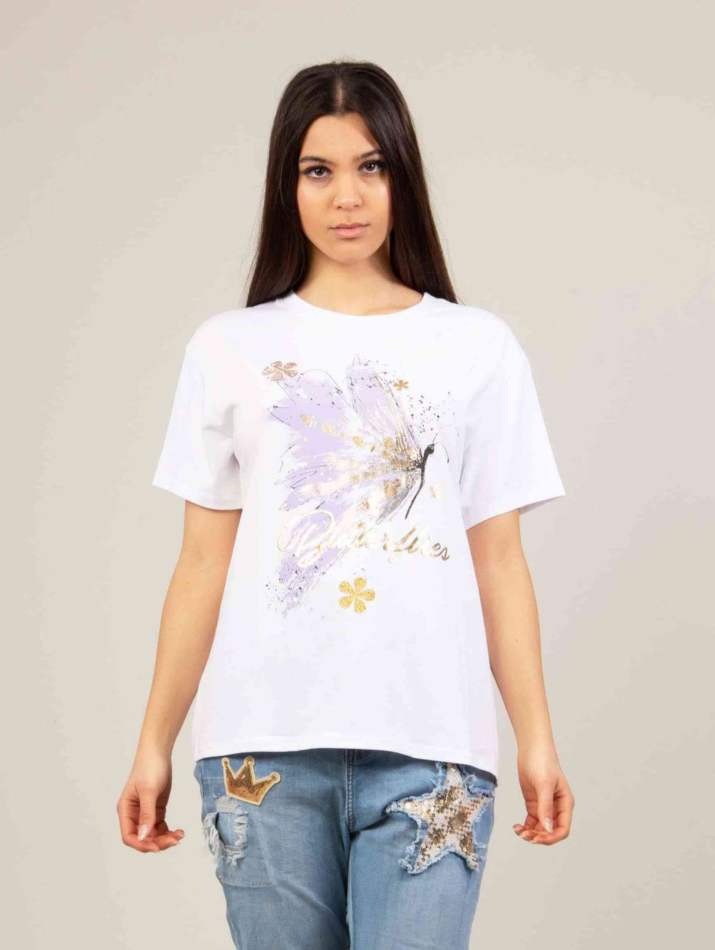 Camiseta algodón mujer - Mariposa | Varios ColoresCamiseta algodón estampada mariposa Buscas sentirte cómoda y bella al mismo tiempo? Con nuestra camiseta de algodón estampada, podrás seguir activa con los quehaceres diarios a la vez que confortable, ya q