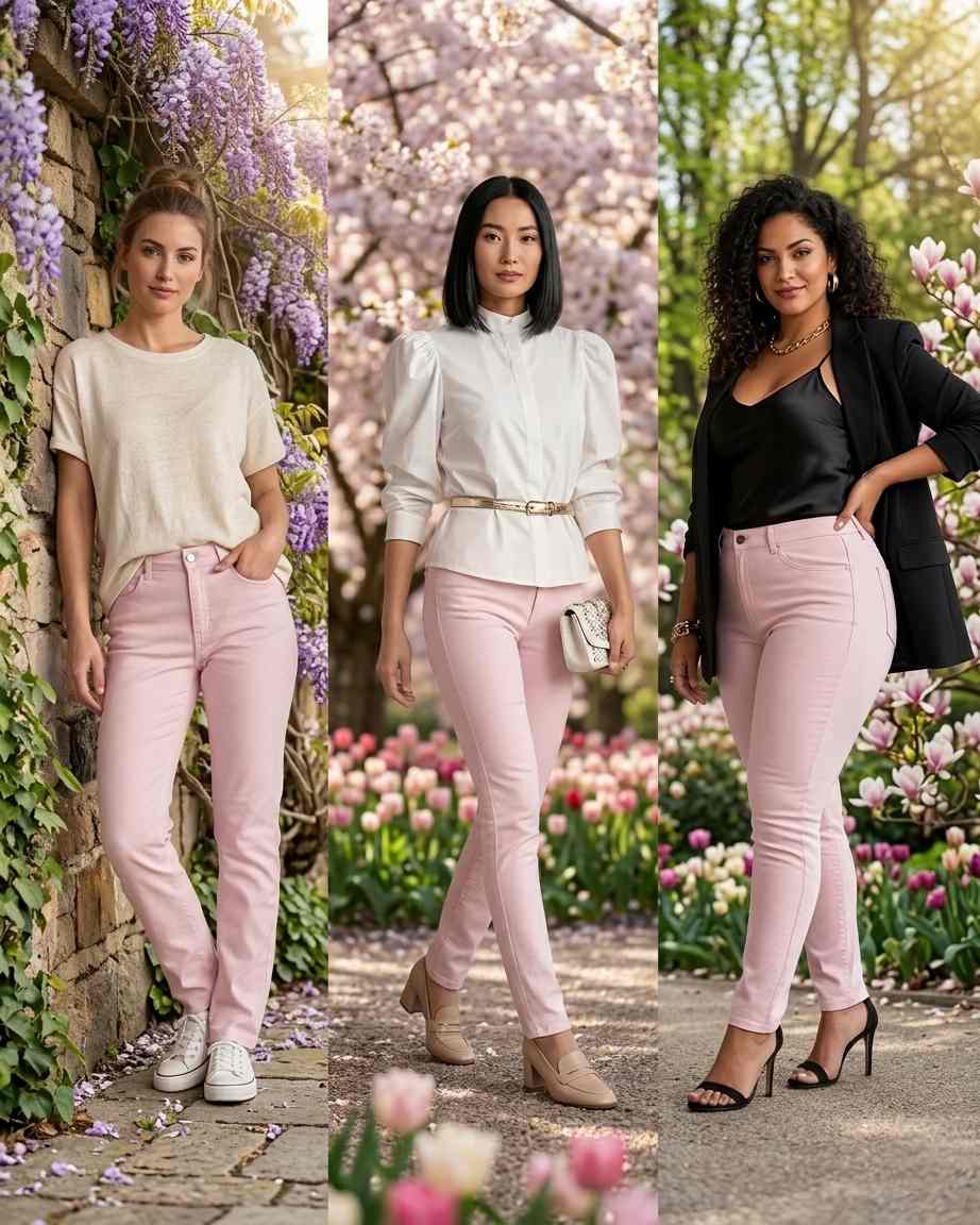 Pantalón elástico rosa claro