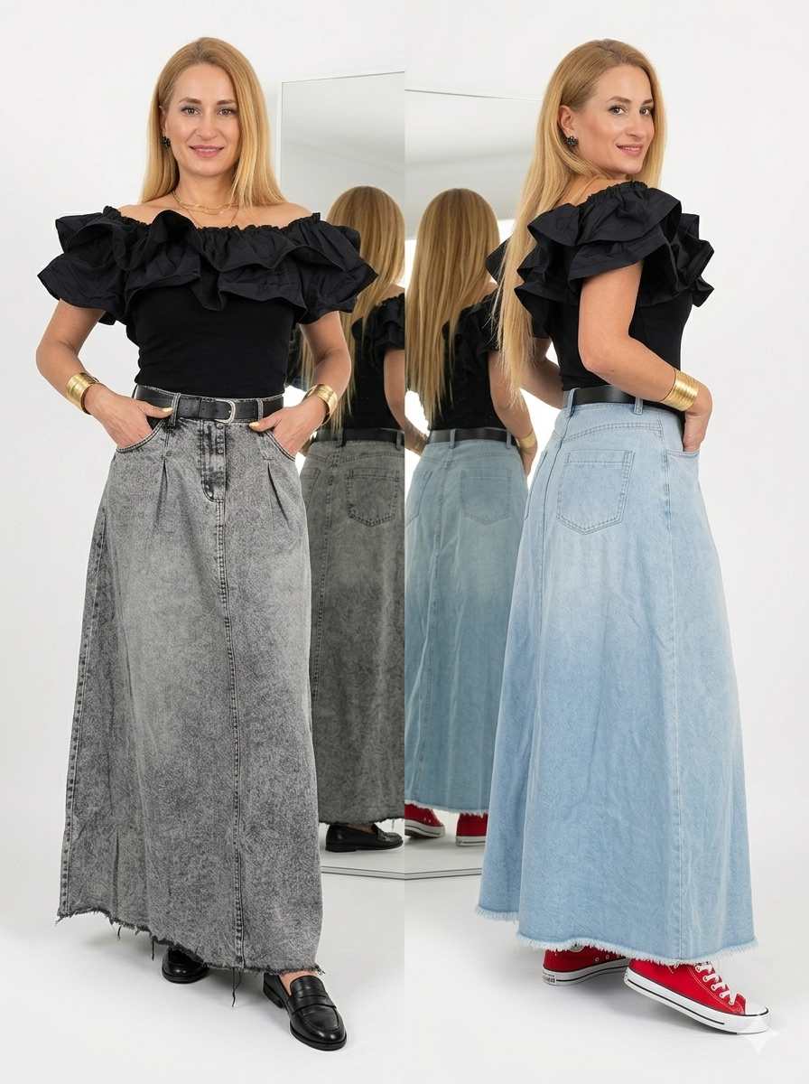 Falda Larga Jeans - 2 Colores