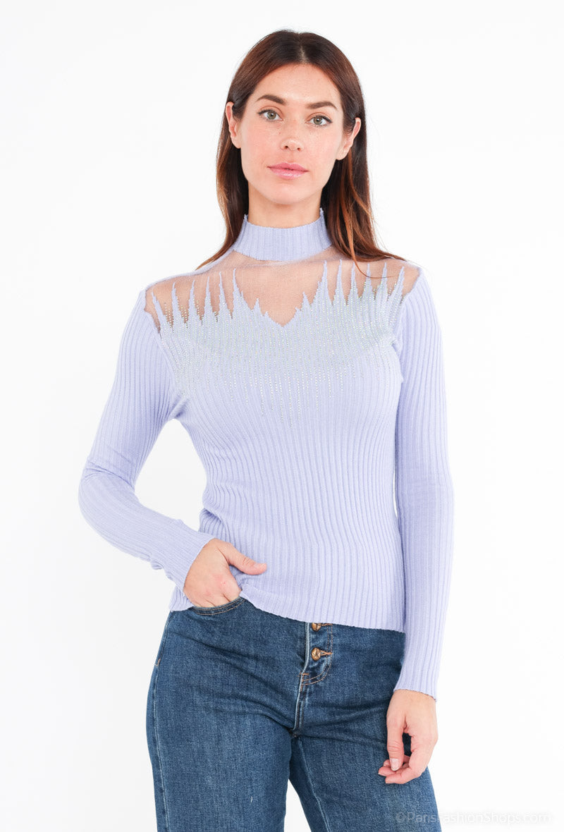 Jersey Transparencias Glamourös | Pullover¡Reluce con elegancia esta temporada con nuestro Jersey Transparencias Glamouros! Sofisticado, con delicados brillantes y encantadora transparencia en el escote, brilla esta temporada . Destaca con glamour gracias