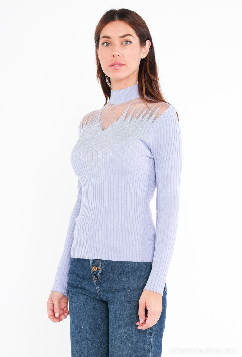 Jersey Transparencias Glamourös | Pullover¡Reluce con elegancia esta temporada con nuestro Jersey Transparencias Glamouros! Sofisticado, con delicados brillantes y encantadora transparencia en el escote, brilla esta temporada . Destaca con glamour gracias