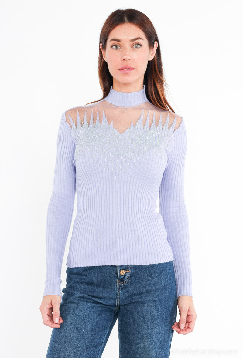 Jersey Transparencias Glamourös | Pullover¡Reluce con elegancia esta temporada con nuestro Jersey Transparencias Glamouros! Sofisticado, con delicados brillantes y encantadora transparencia en el escote, brilla esta temporada . Destaca con glamour gracias