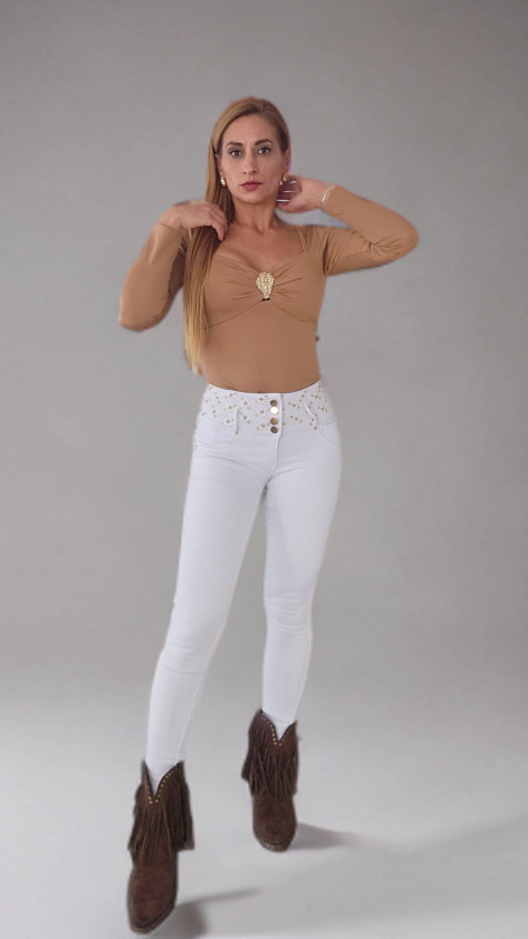 Jeans Push Up Blancos Bordados