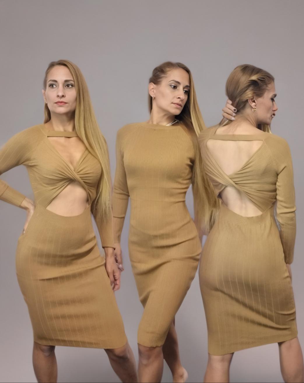 Knit dress Sexy 2in1Live fashion in style with the 2in1 Point Dress! This versatile stretch knit dress fits your body perfectly. Enjoy the cross neckline you can wear on both your back and front. A modern and comfortable look to look fantastic! One size S