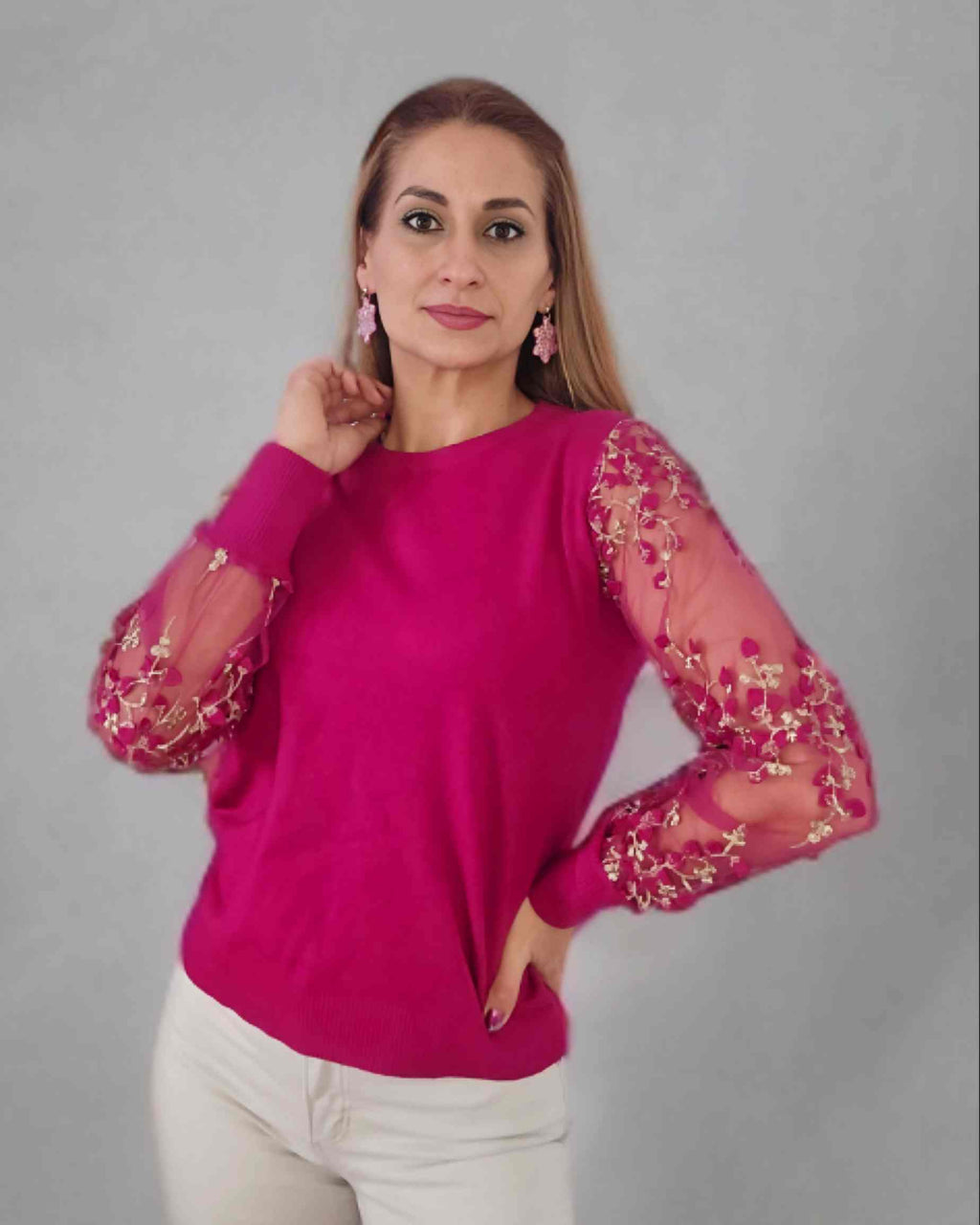 jersey blusa encaje mujer flores primavera