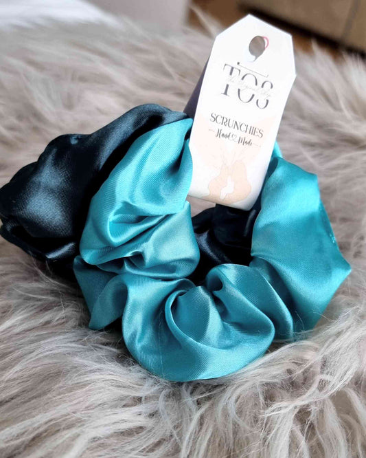 Scrunchie Silk Satin Set 2 Azul | Hechos a mano