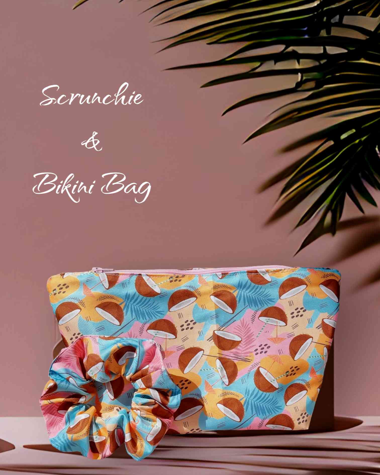 Coco Set - Scrunchie & Bolsa bikini | Hecho a manoSet bikini bag y coletero Coco Verano ¡Prepárate para disfrutar del verano con este Coco Set! Su diseño hecho a mano es único y perfecto para tu look playero . El interior cuenta con forro de PVC que brind