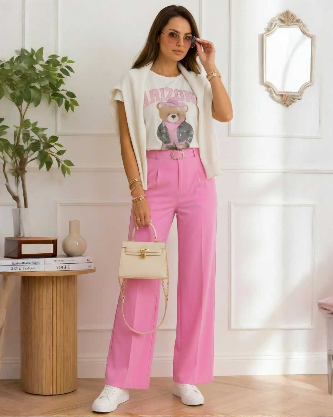 Pantalón Elastico Wide Leg Cinturón