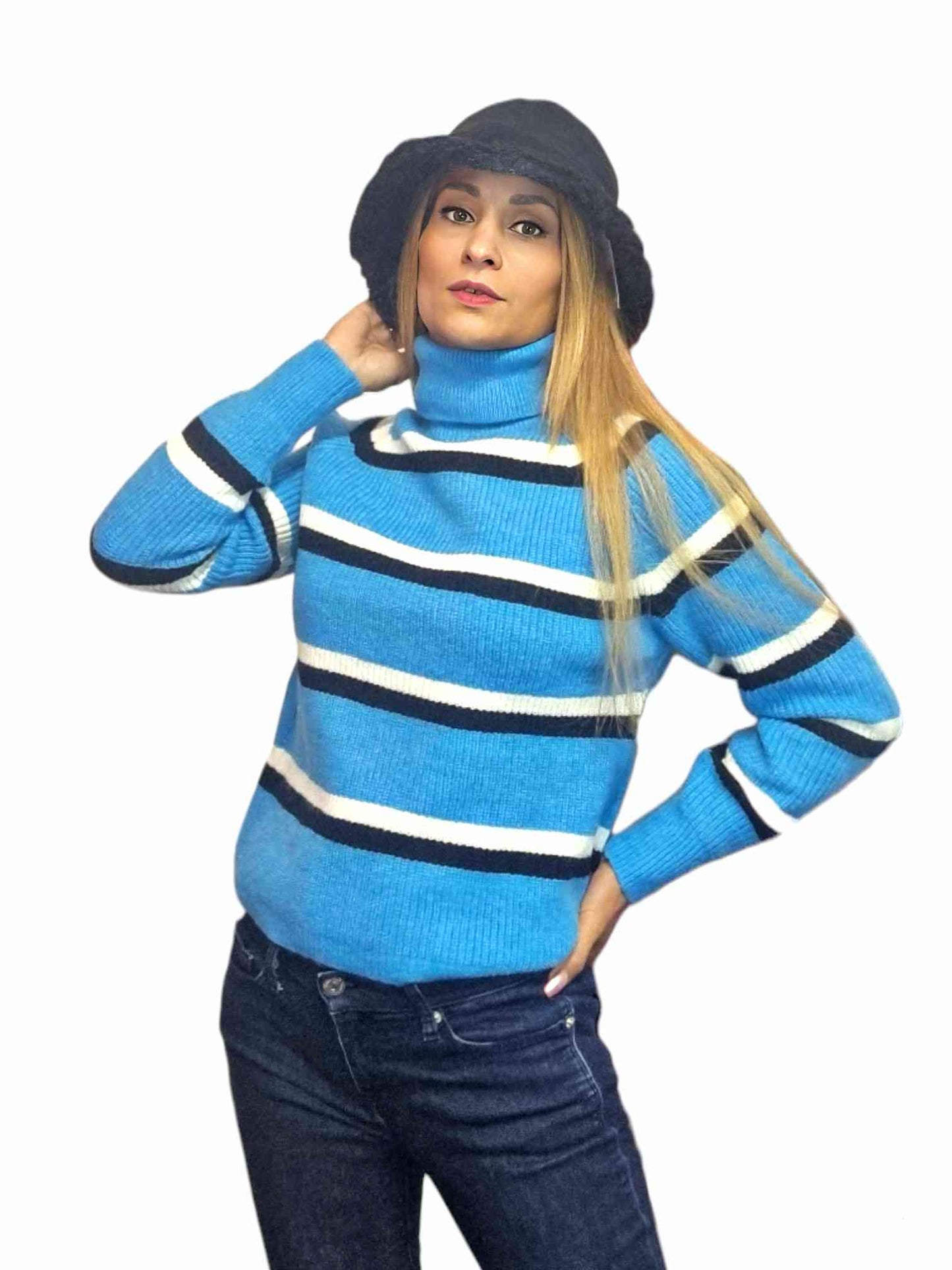 Jersey rayas azul negro sueter mujer invierno suave 