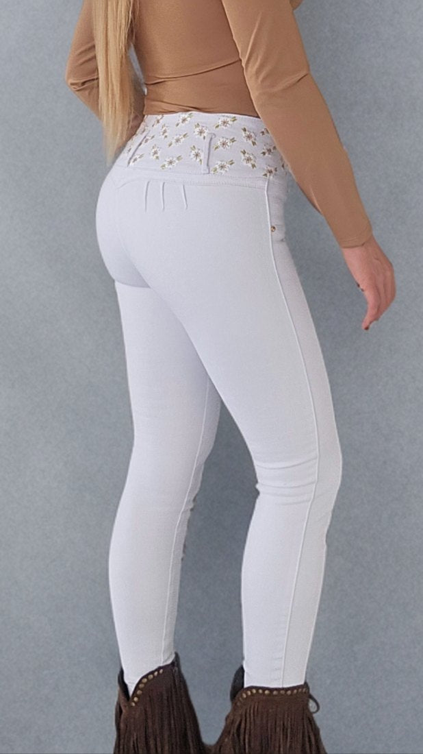 Jeans Push Up Blancos Bordados