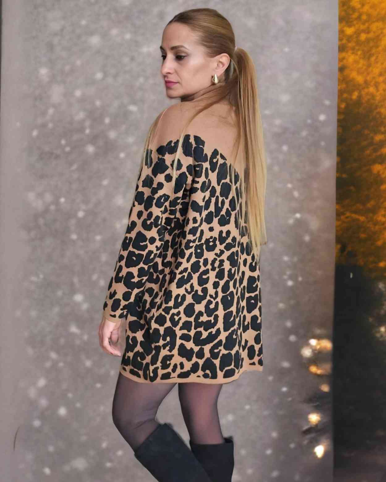 Vestido Leopardo Pailletten Camel