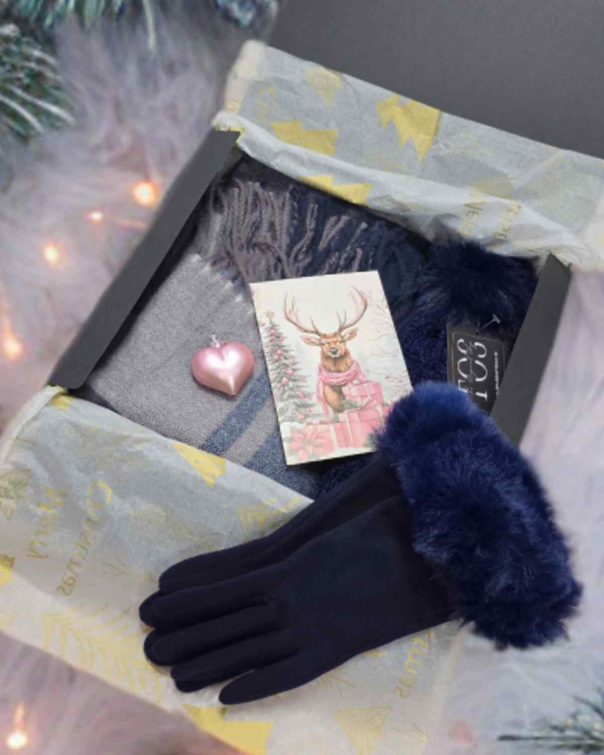 Weihnachts Damen Ideen Geschenk Schal Handschuhe Scrunchies Blau rose set 