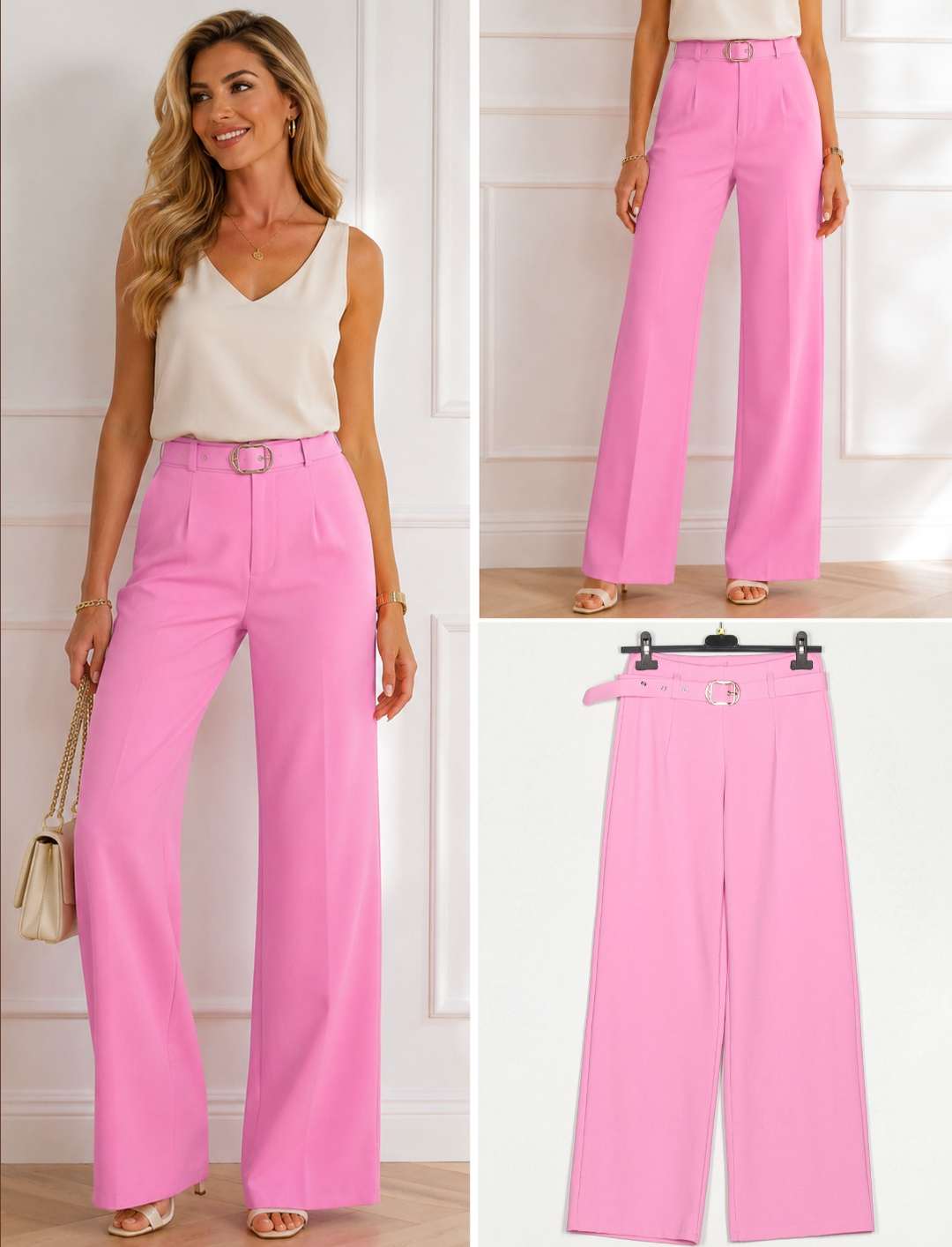 Pantalón Elastico Wide Leg Cinturón
