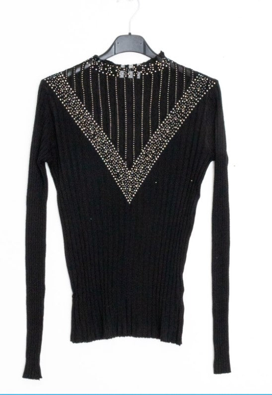 Jersey Transparencias Glam | Pullover¡Reluce con elegancia esta temporada con nuestro Jersey Transparencias Glam! Sofisticado, con delicados brillantes y encantadora transparencia en el escote, brilla esta temporada ¡sin pasar frío! Destaca con glamour gr