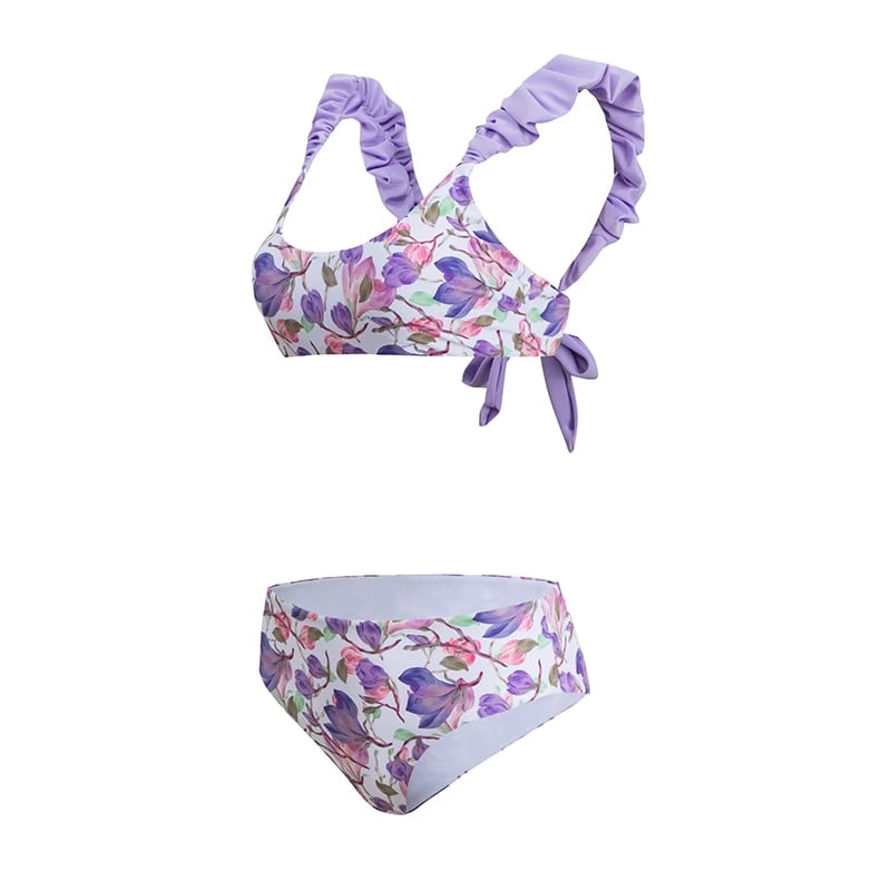 traje de baño mujer verano playa . Bikini flores romantico lila morado- bañadores mujer 2023 verano 