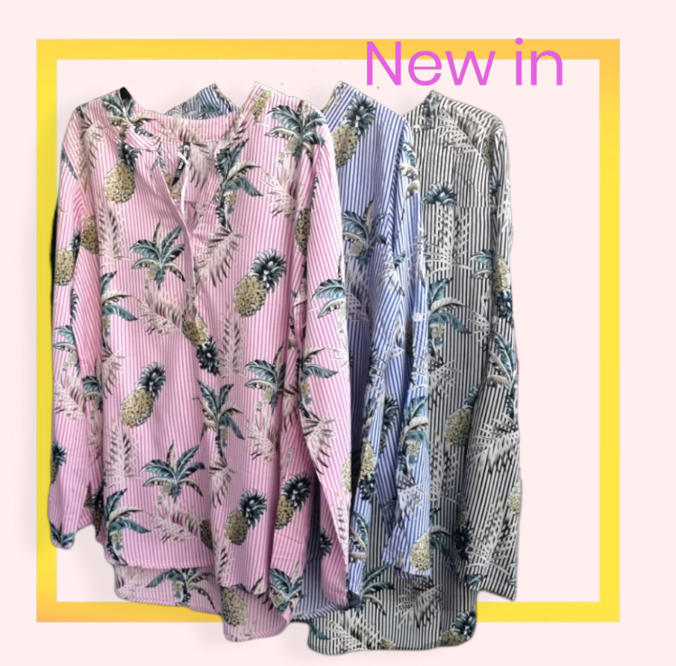 Blusa Ananas 🍍 M- 3XL Damen Blusen AnanasBlusa de mujer estampado tropical Ideal para que en todas las temporadas aportes un toque tropical a tu look. De corte amplio, te sentirás muy cómoda con su uso diario y aportaras mucho estilo a tu outfit. Caracte