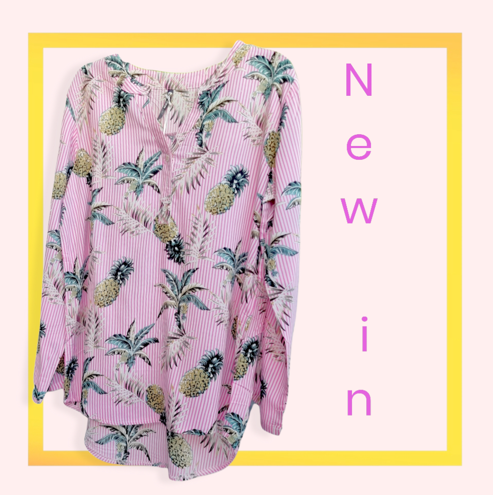 Blusa Ananas 🍍 M- 3XL Damen Blusen AnanasBlusa de mujer estampado tropical Ideal para que en todas las temporadas aportes un toque tropical a tu look. De corte amplio, te sentirás muy cómoda con su uso diario y aportaras mucho estilo a tu outfit. Caracte