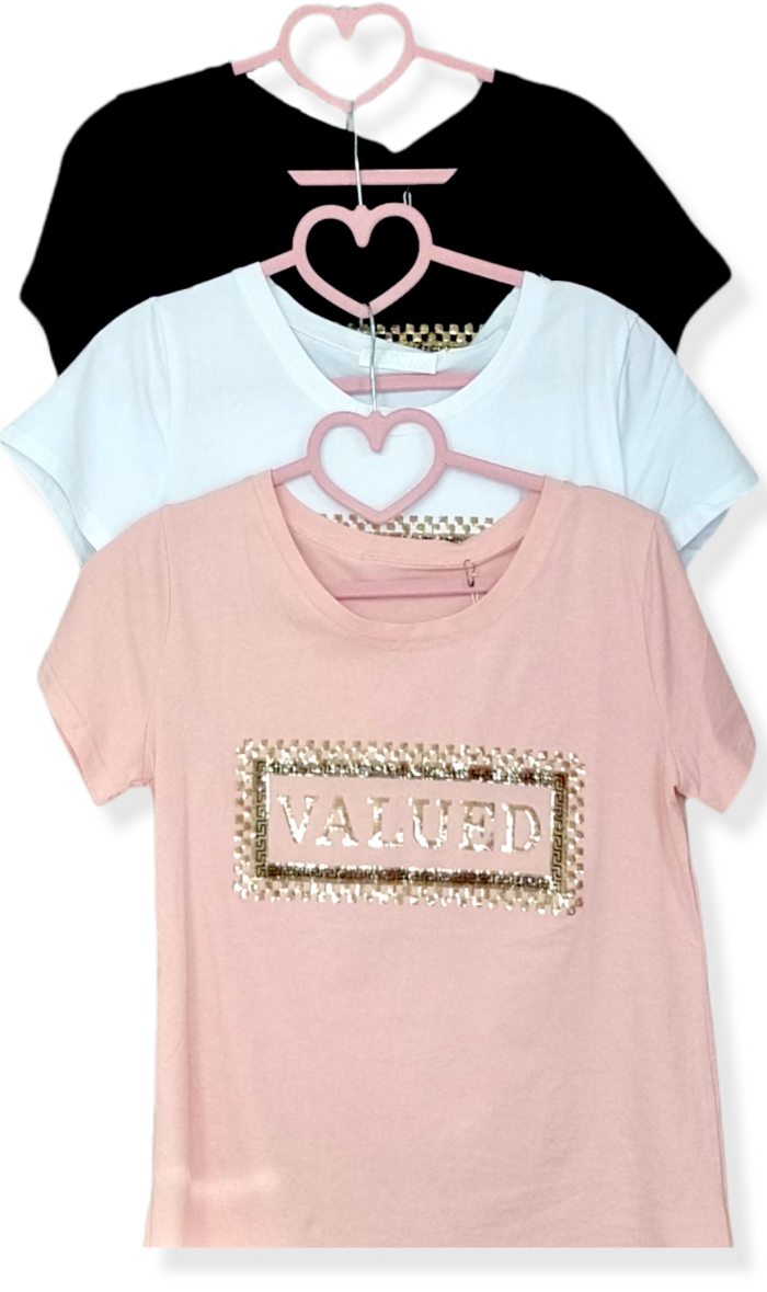 Camiseta Original Mujer Valued | Women T-shirt originalCamiseta original diseño Valued con lentejuelas Las camisetas son básicos que usamos todo el año aunque también tenemos nuestras favoritas. Crea multiples outfits con una sola camiseta Esta camiseta b