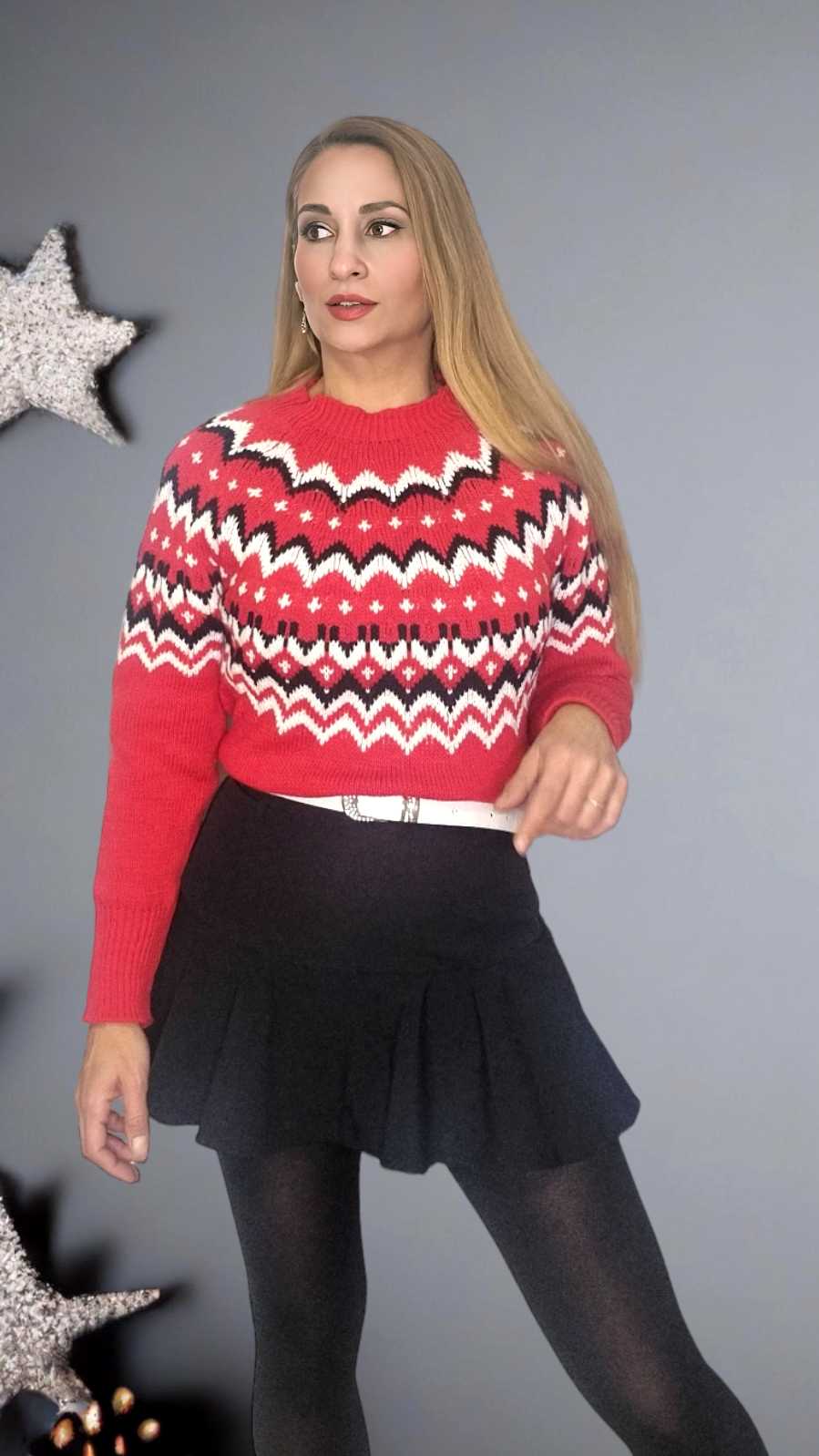 Jersey Nórdico 3 Colores | Winter Pullover NorwegermusterJersey estampado nórdico| Winterpullover Damen Norwegermuster Jersey con cenefa de estampado nórdico, puños ajustados acanalados y cuello redondeado. Textura suave y cómoda. No pica Talla unica S/L