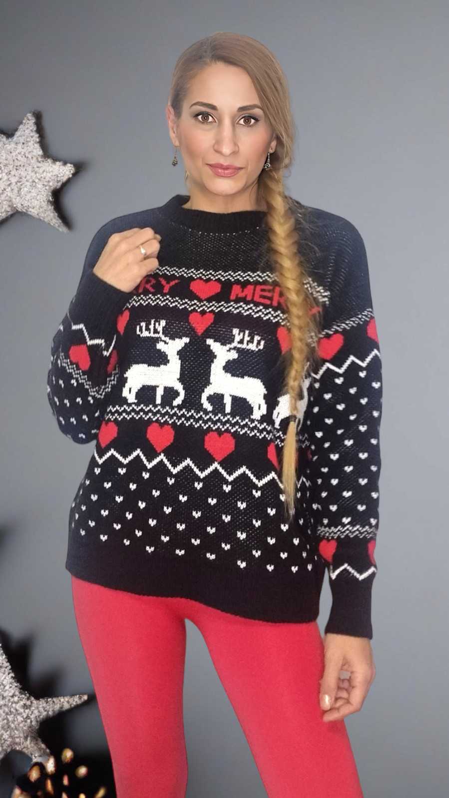 Jersey Navidad Renos | WeihnachtspulloverJersey estampado renos navideños Jersey con estampado invernal, puños ajustados acanalados y cuello redondeado. Textura suave y cómoda. No pica Talla unica S/XL (36/42) Envío: Suiza 2/4 días Europa 5/9 días