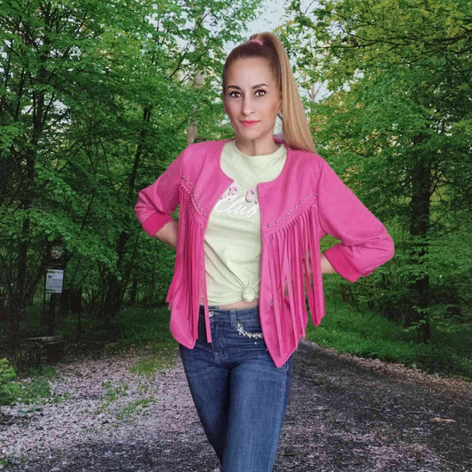 Jacke aus Lammwildleder mit Fransen- Frühlingsjacke Frauen Schweiz - 