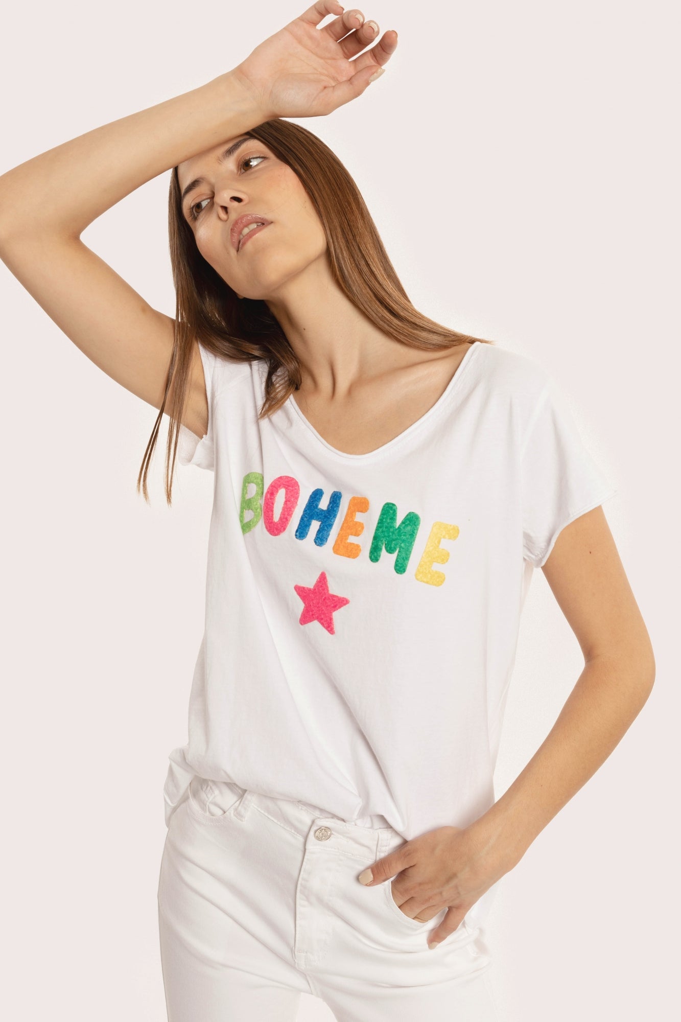 woman boheme t-shirt weiss cotton original-. camiseta blanca bohemia