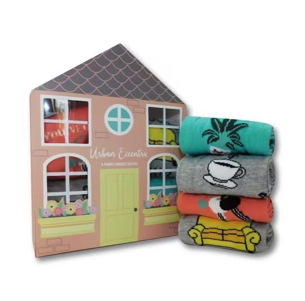 Set calcetines divertidos unisex CasaSet de regalo de calcetines casa Set de regalo de calcetines de casa unisexSe adapta a tallas de hombre y mujer 36 /444 pares de calcetines de algodón en caja de regaloComposición de fibra:Couch Potato: 55 % algodón, 2