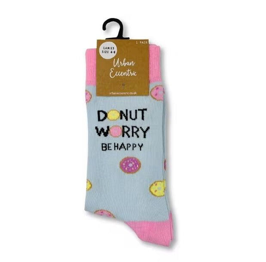 donut worry be happy socks . calcetines donuts divertidos