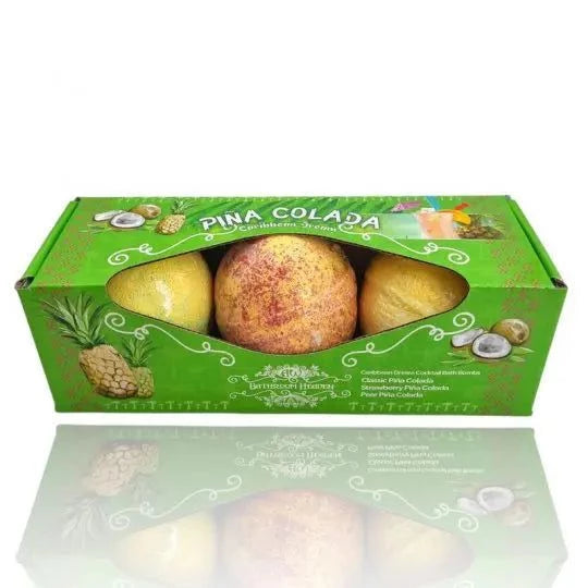 Bomba de baño Piña Colada XLSet Regalo Bombas de Baño Piña Colada Es increíble pero cierto... ahora realmente puedes relajarte en un baño de cóctel con burbujas. Sumérgete totalmente en el aroma de una bomba de baño coctel Piña Colada. Estas bombas de bañ