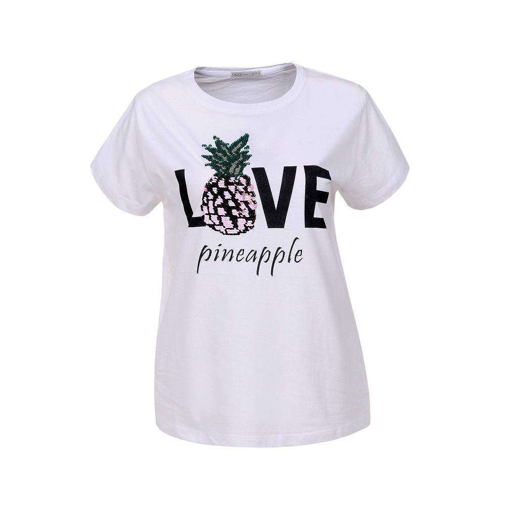 Camiseta algodón mujer L🍍VE PineappleNueva camiseta para mujer de algodón estampado piña Love Esta temporada destaca con nuestro ultimo lanzamiento: Camiseta de algodón con estampado de piña y mucho L🍍ve! Fabricada en algodón de alta calidad lo que la h