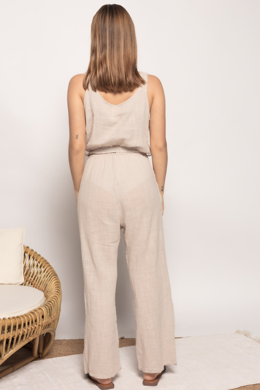 jumpsuit linen woman damen - beige overall line