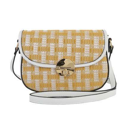 bolso de hombro amarillo y blanco . bolso mediano casual .. the original shop