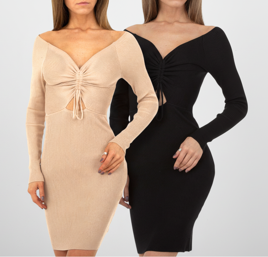 Vestido Acanalado ElianaVestido de punto elástico de canalé Crea tu estilo mas casual con este comodo vestido acanalado. Un vestido perfecto diario o para el fin de semana. Descripción: Material: 85% viscosa, 15% elastanoTalla única XS-L Nuestra modelo mi